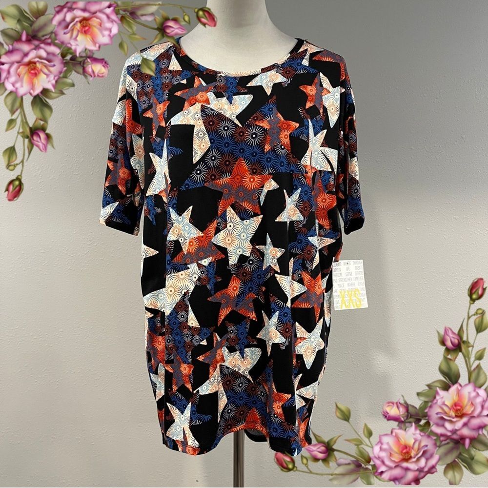 LuLaRoe Irma short sleeve fireworks print oversized top size XXS